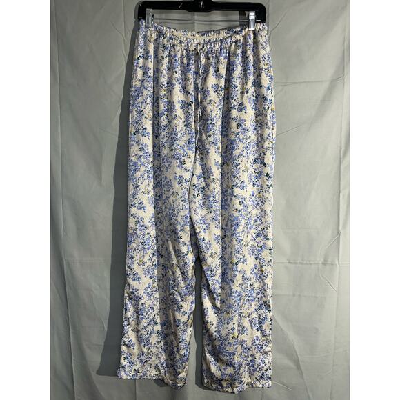 Uniqlo Pants Womens Large Beige Floral Satin Pockets Cottagecore Boho Wide Leg - Picture 4 of 9